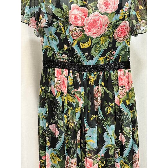 Mac Duggal Multicolor Floral Illusion Cap Sleeve Midi Dress 6 NWT #9149 Chiffon - Picture 6 of 16